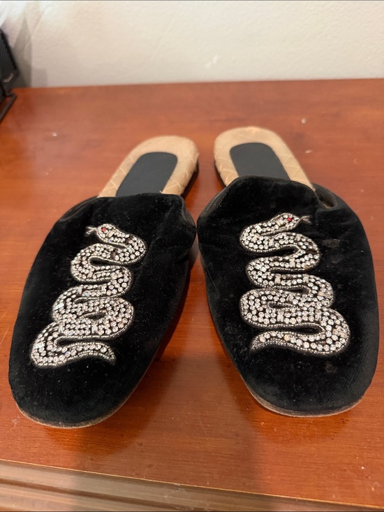 Gucci Shoes - Gucci Black Velvet Slip-On Mules with Crystal Snake Embellishment